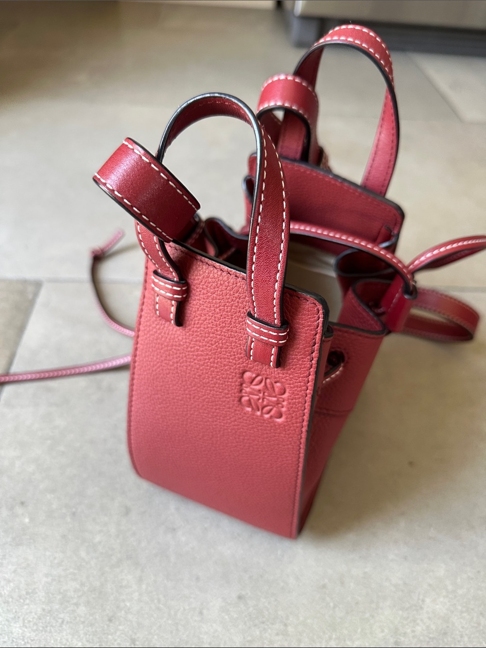 Loewe Authentic Burgundy Garnet Pebbled Leather Mini Hammock Crossbody